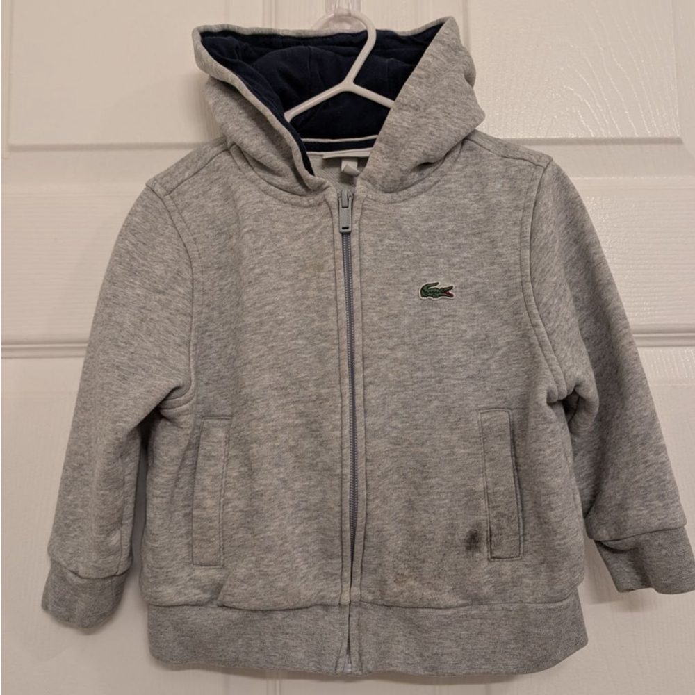 Kid's Lacoste Gray Navy Full-Zip Hoodie Size 4